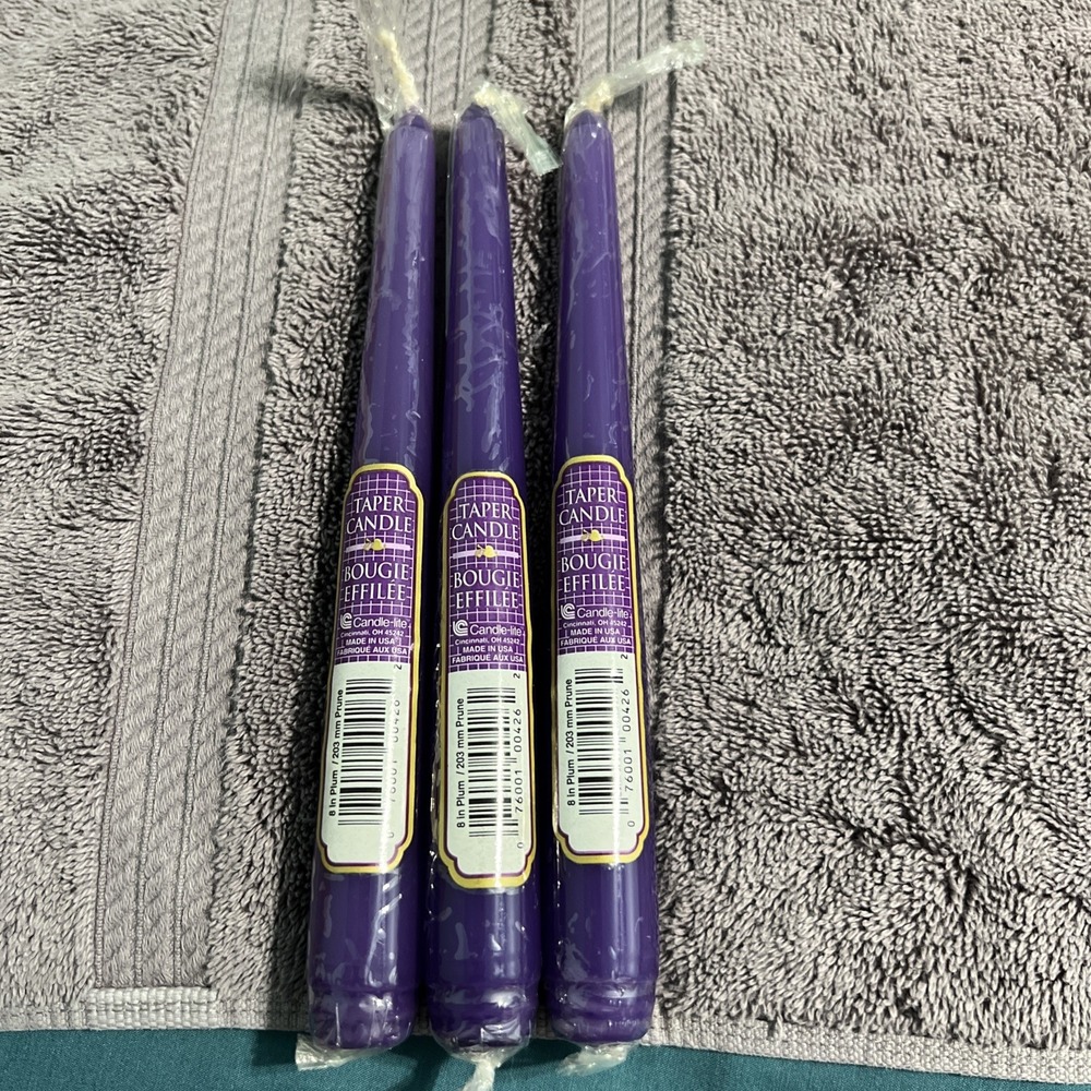 Bougie Effilee By Candle-Lite 8" Prune Purple Taper Candles Lot 3 Hanukkah Theme